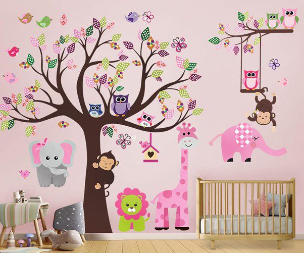 DEKOSH Kids Pink Jungle Theme Wall Decals