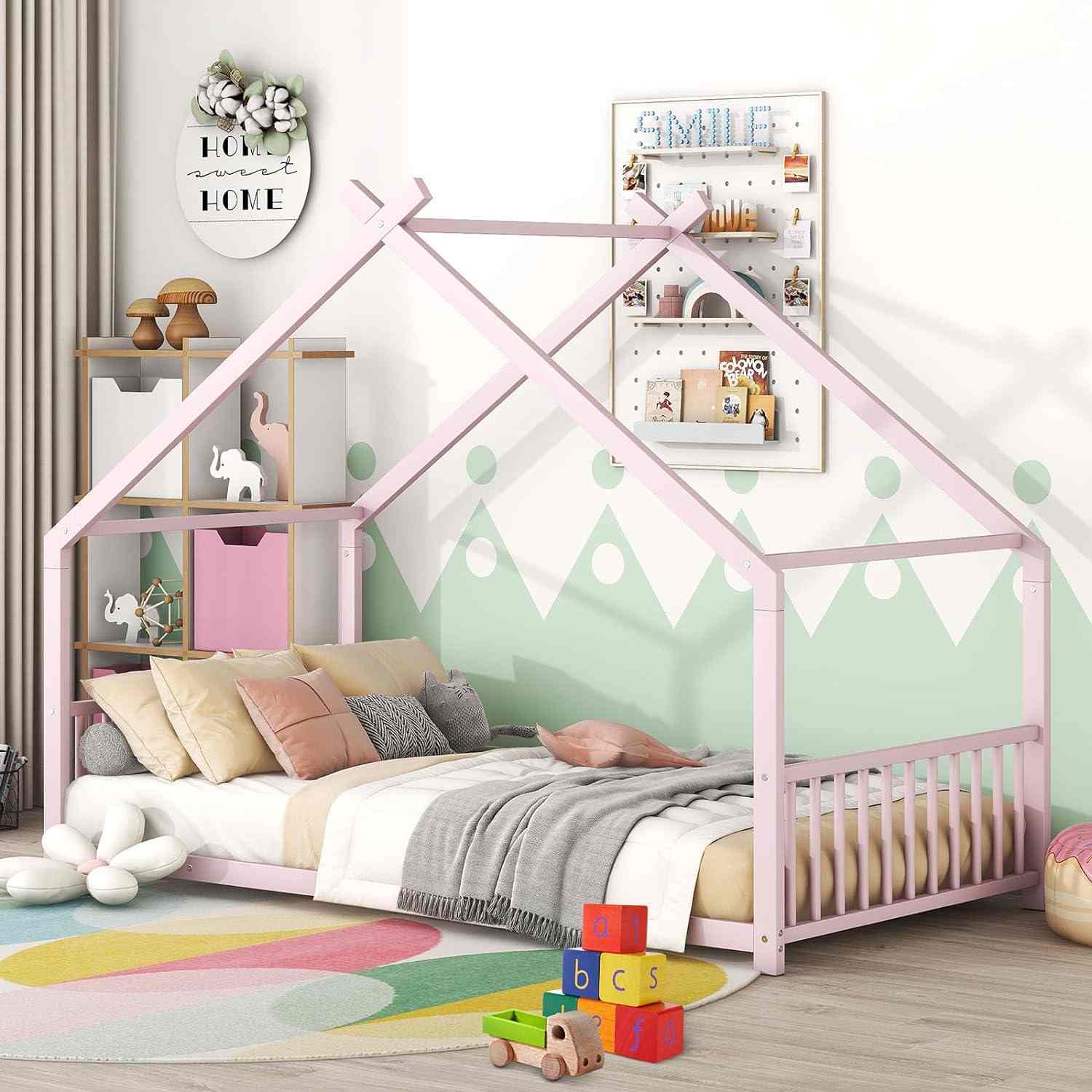 HZANHY Twin Size Metal House Bed