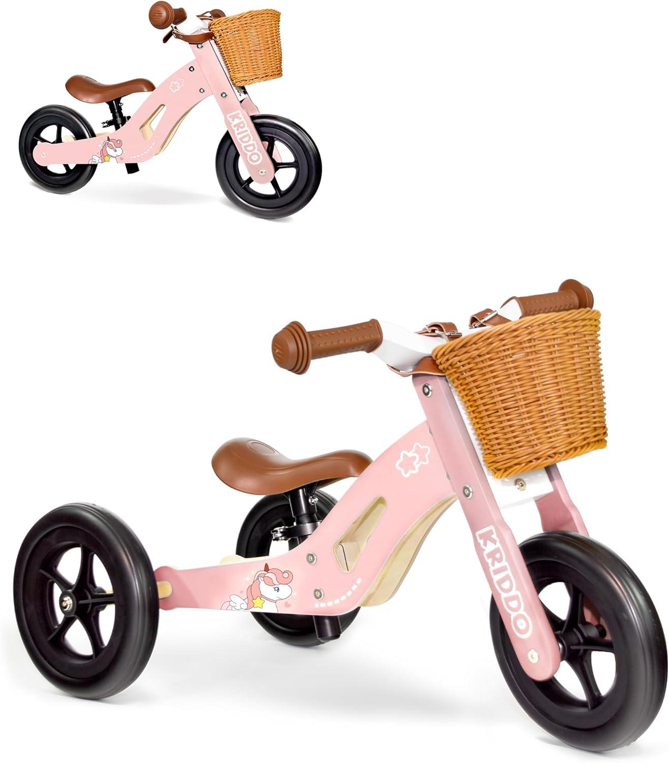 KRIDDO 2 in 1 Wooden Kids Tricycle
