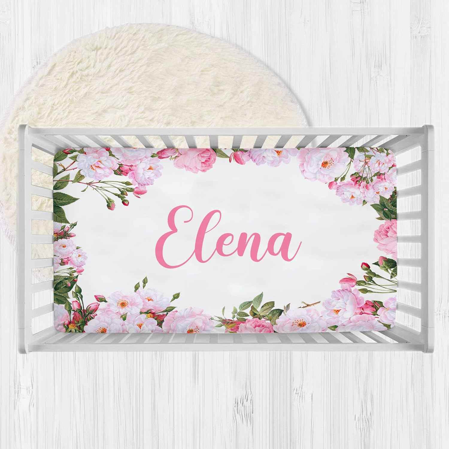 Munific Personalized Rose Pink Baby Crib Sheets