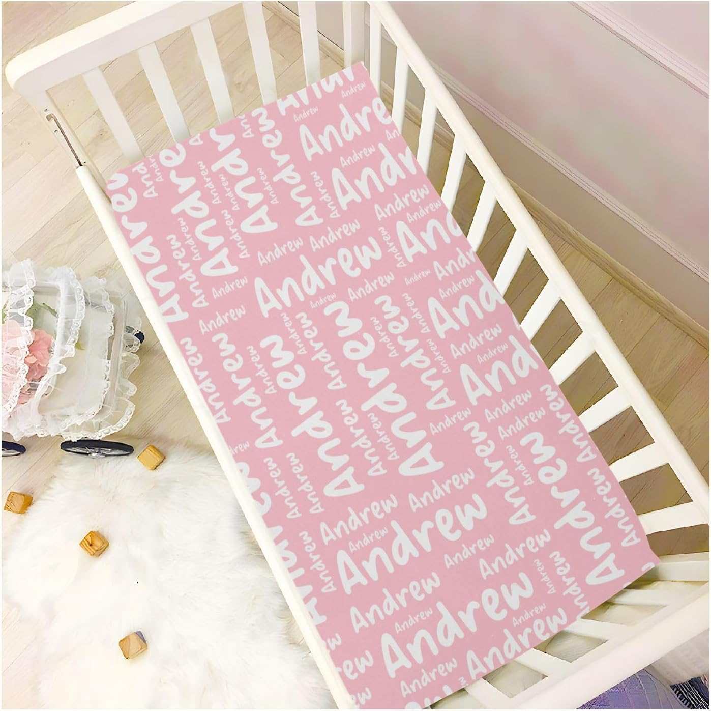 Vnurnrn Pink Custom Name Crib Sheets