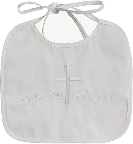 pink princess white baptism bib - soft 100% cotton