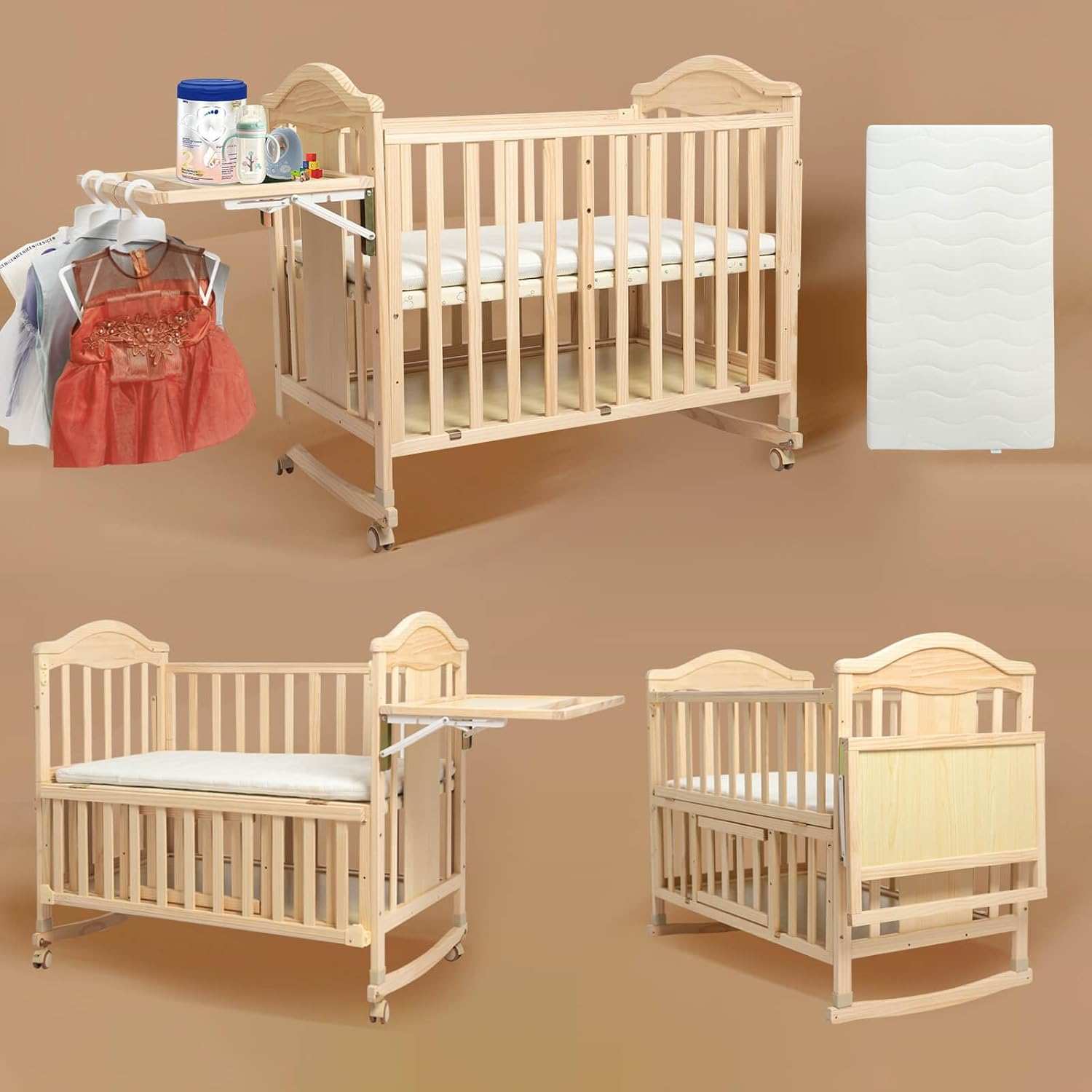 Flwrgirl Mini Baby Cribs 4-in-1 Convertible