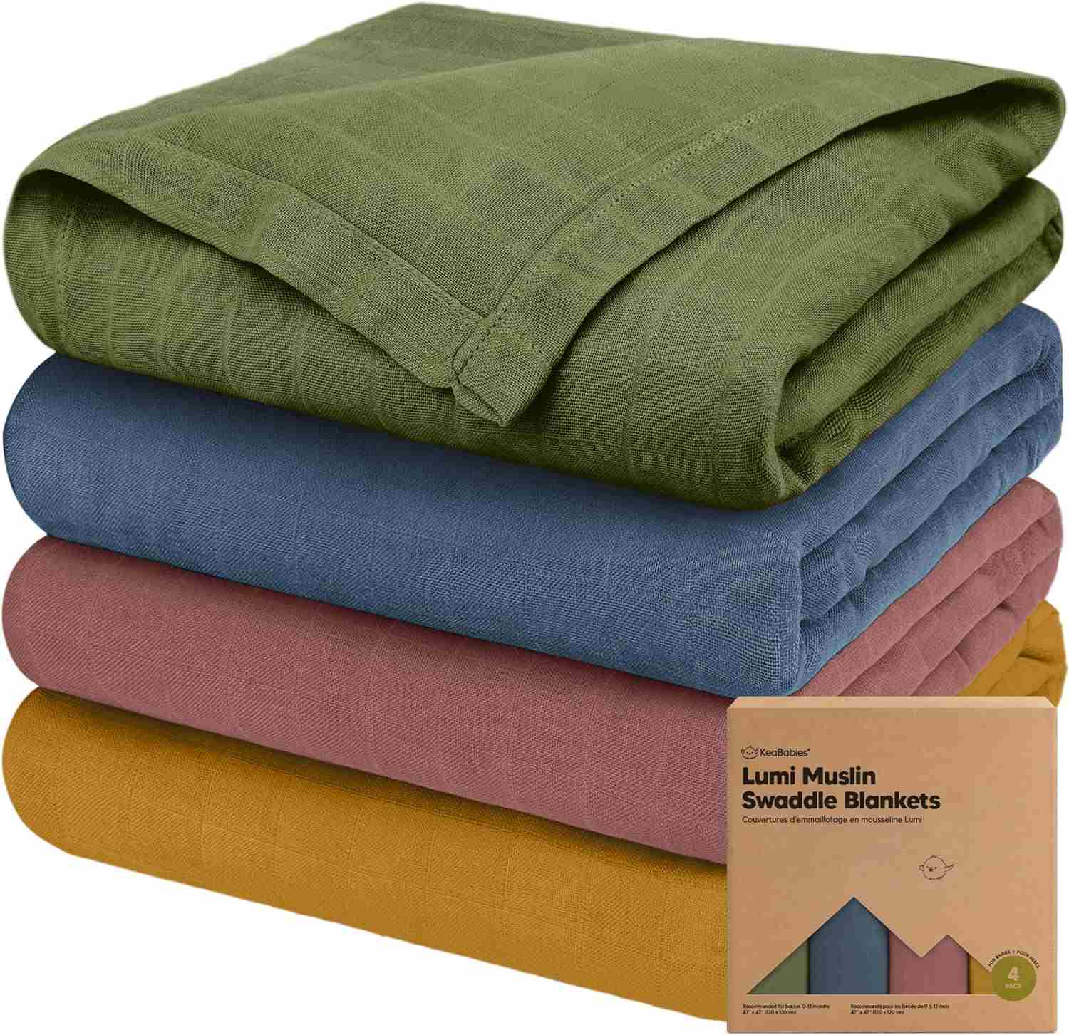 KeaBabies 4-Pack Muslin Swaddle Blankets