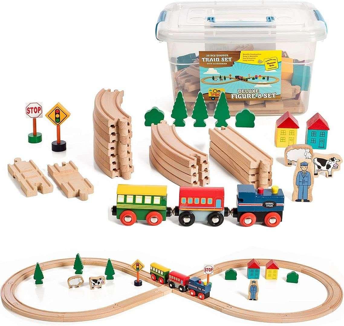 On Track USA Wooden Train Set