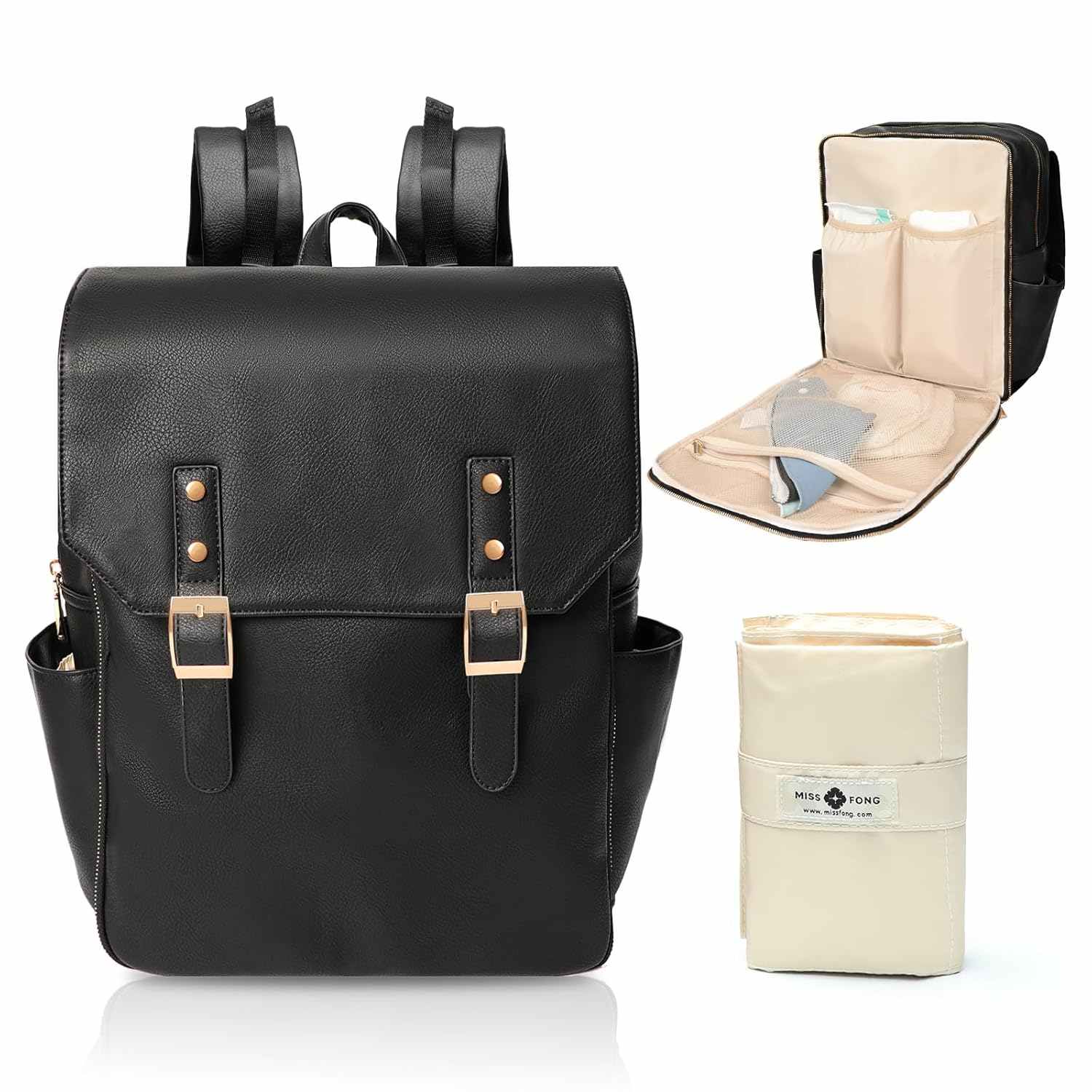 miss fong Faux Leather Diaper Bag
